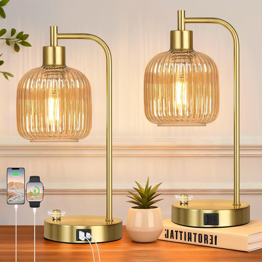 Modern Glass Table Lamp with USB Charging