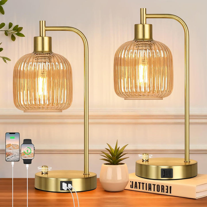 Modern Glass Table Lamp with USB Charging