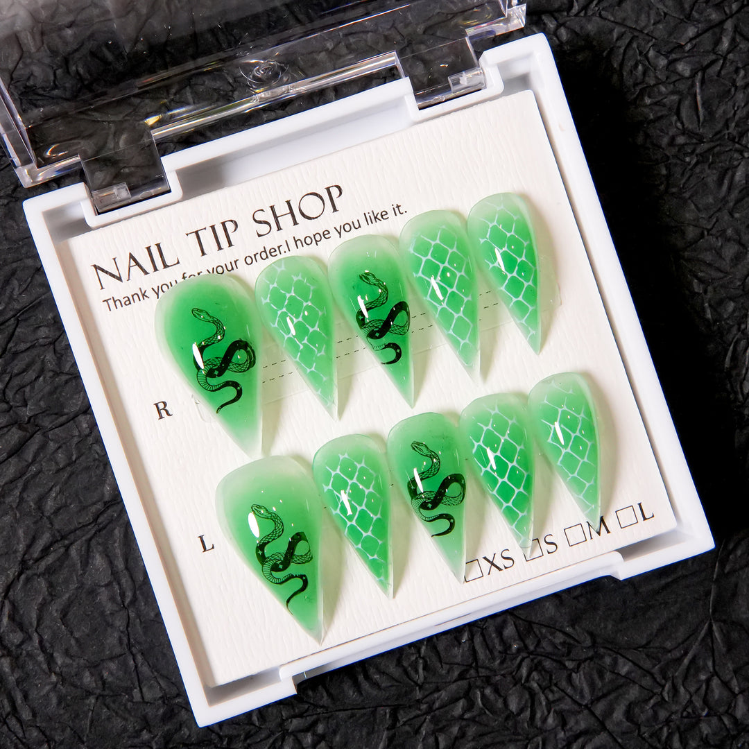 Artistic Stiletto Press-On Nails with Snake Design