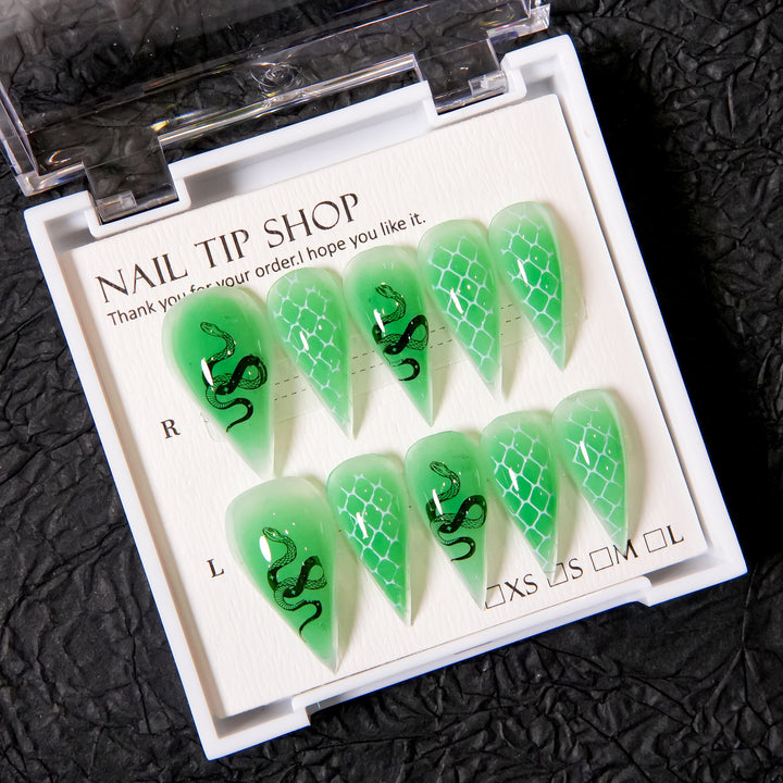 Artistic Stiletto Press-On Nails with Snake Design
