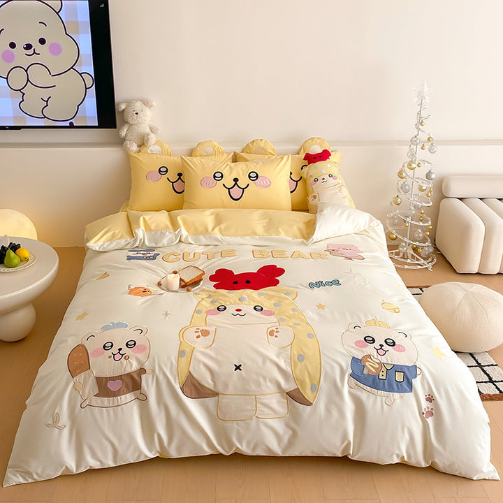 Cartoon Animal Reversible Microfiber Duvet Cover Set with Pillow Shams