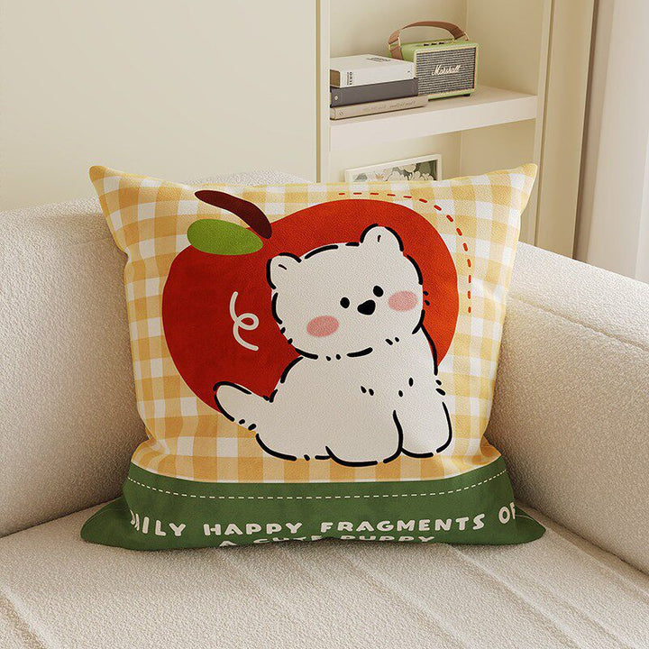 Cartoon Puppy Gingham Square Throw Pillow Cover with Hidden Zipper Linen-Blend Texture