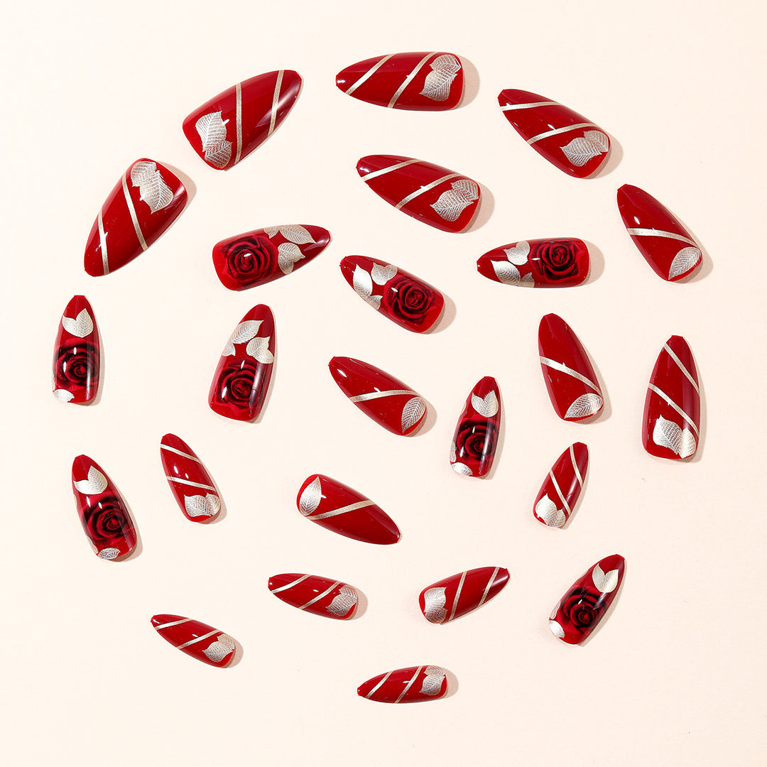 Rose-Accent Stiletto Nail Art Extensions Stornfield