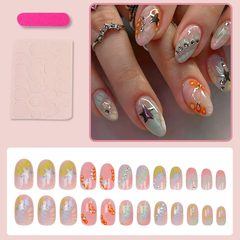 Acrylic nail set with creative designs and glitter accents Stornfield
