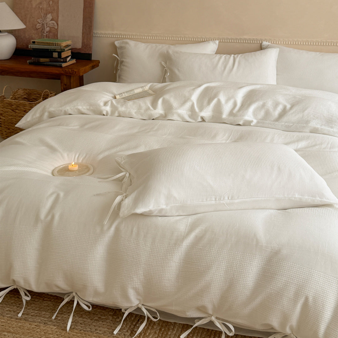 Washed Cotton Gauze Duvet Cover Set with Tie Closure Pillowcases