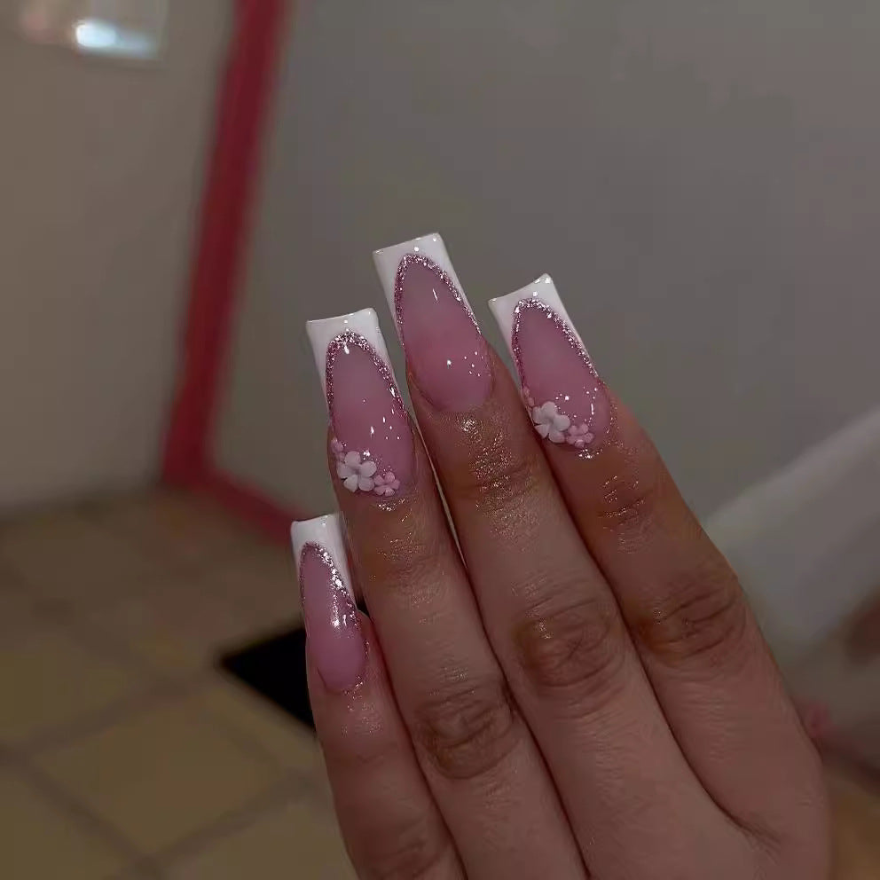 Floral Accent Acrylic Nail Extensions