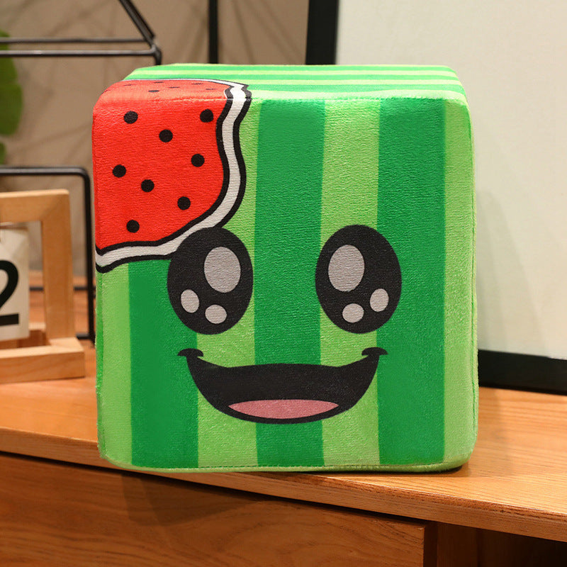 Kawaii Watermelon Cube Plush Decorative Cushion with Embroidered Face Stornfield