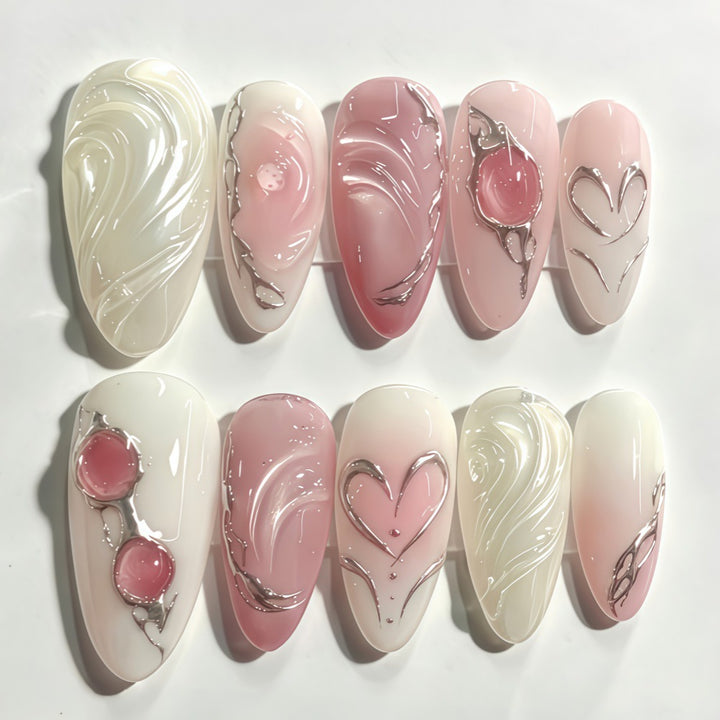 Elegant Artificial Nail Set with Romantic Design Stornfield