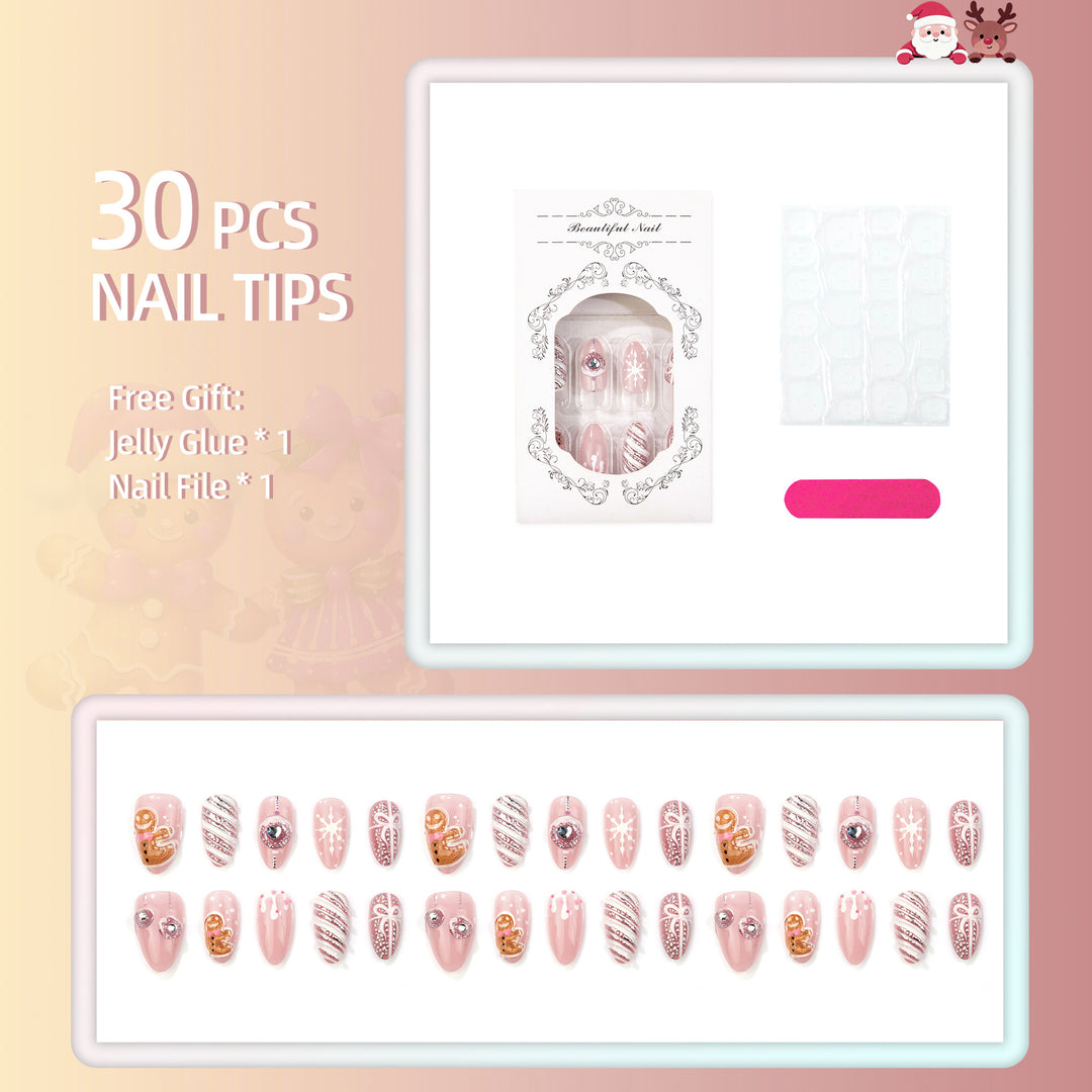 Festive Gingerbread-Themed Press-On Nail Art Set