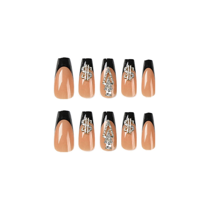 Glamorous artificial nails with rhinestones and black tips Stornfield