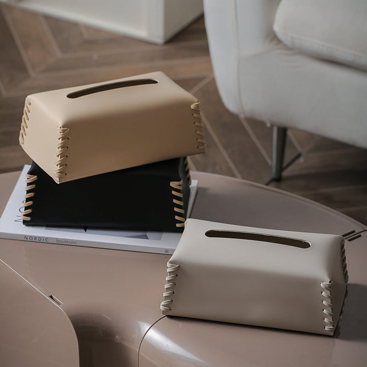 VédaLuxe Leather Tissue Box – Handcrafted Elegance in Woven Leather | Stornfield