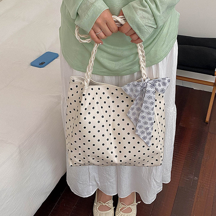 Playful Bow-Accent Polka Dot Tote Bag