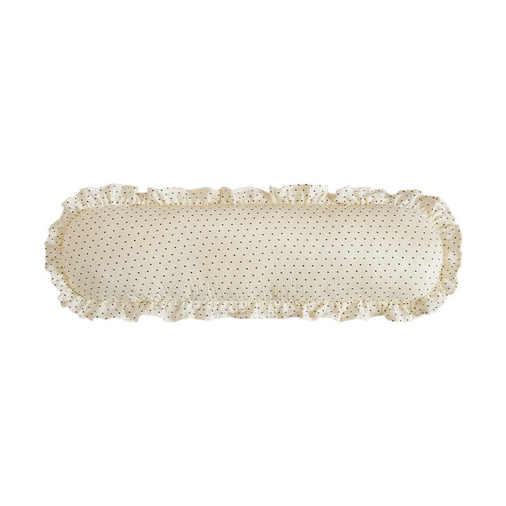 Long decorative storage roll with gathered ruffle hem and polka dot pattern Stornfield