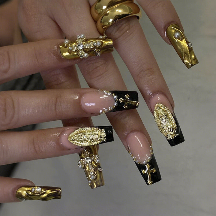 Artistic Press-On Nail Collection with Glamorous Gem Accents Stornfield