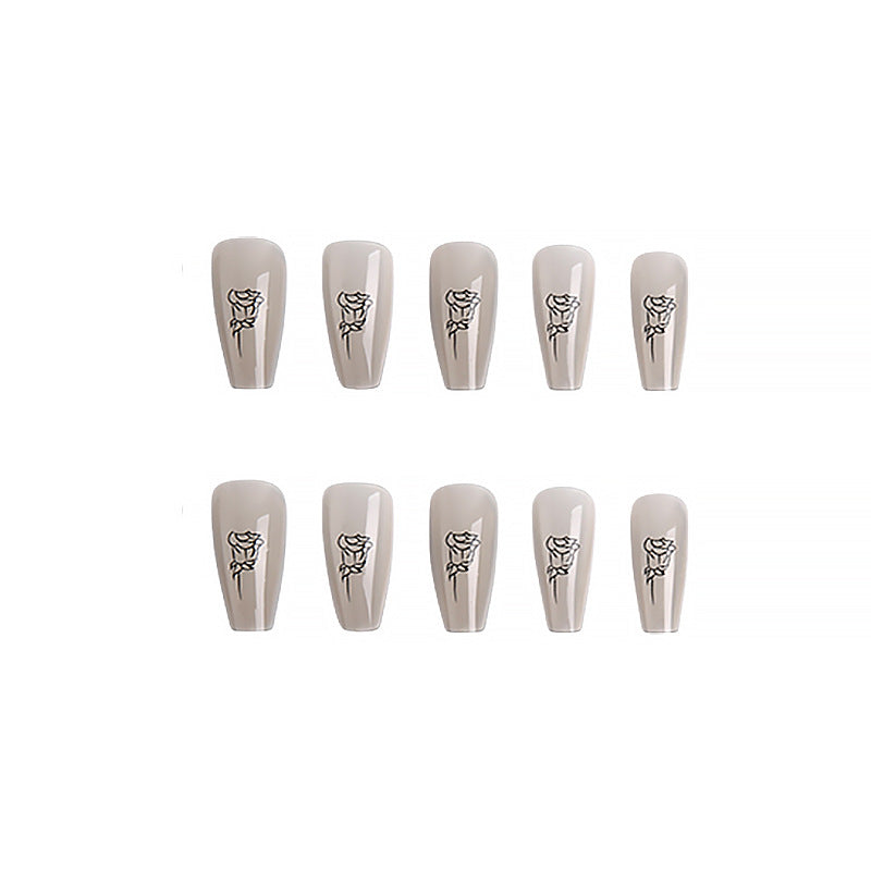 Artful Nail Tips with Rose Pattern Stornfield