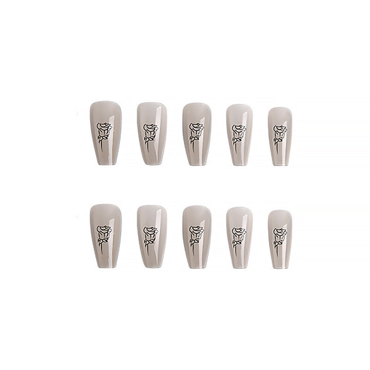 Artful Nail Tips with Rose Pattern Stornfield