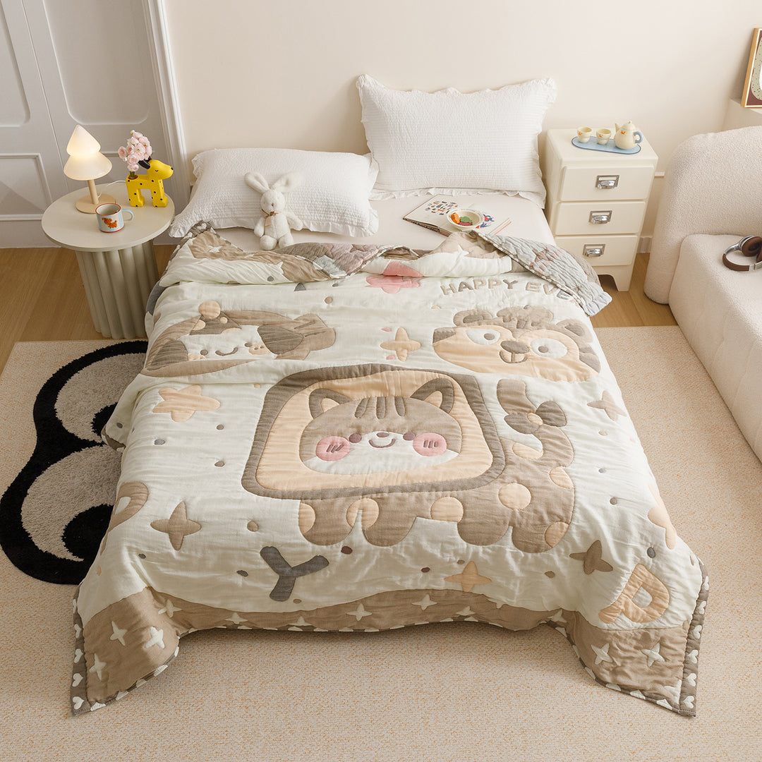 Quilted Cotton Bedding Comforter with Appliqué Bears