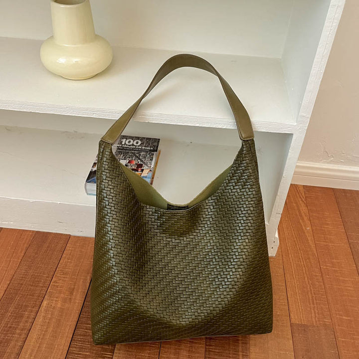 Woven Vegan Leather Hobo Bag