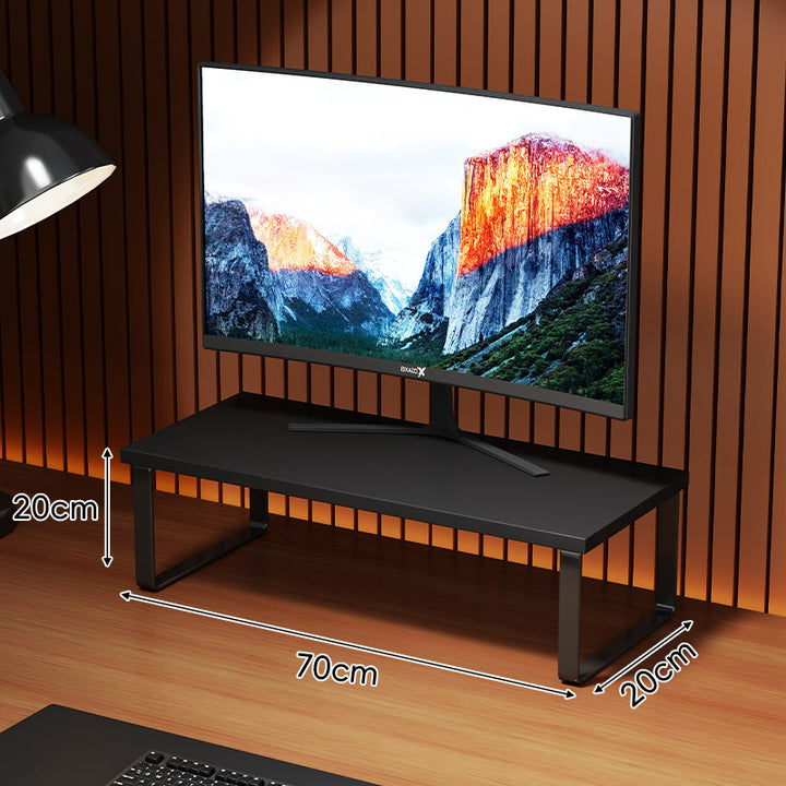 Elevated Wooden-Top Metal Monitor Stand with Under-Storage Shelf