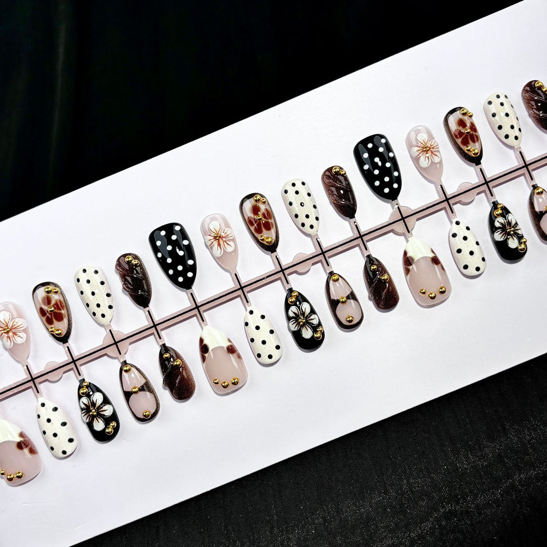 Decorative Press-On Nail Art Set with Floral and Geometric Designs
