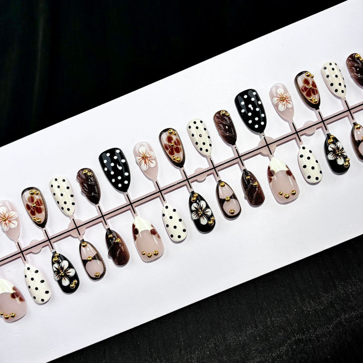 Decorative Press-On Nail Art Set with Floral and Geometric Designs