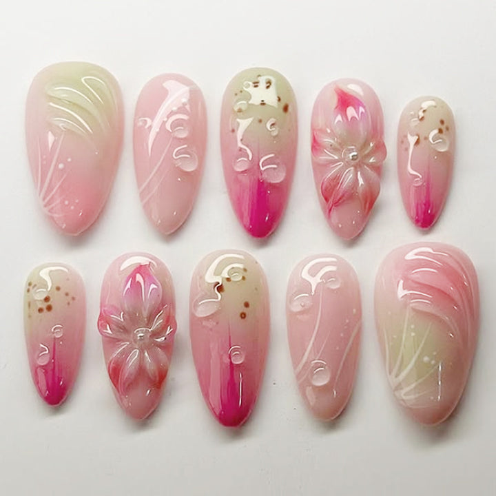 Artistic Press-On Nail Set with Floral Designs Stornfield