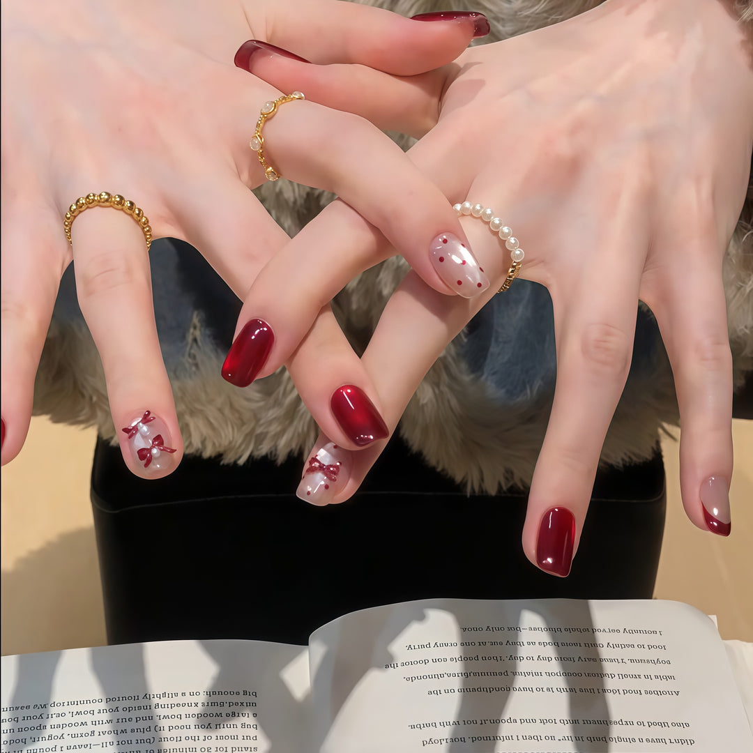 Elegant Artificial Nail Set with Decorative Bow Accents Stornfield