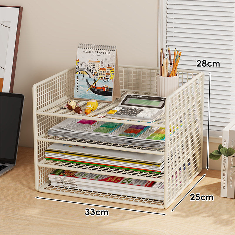Ventilated Mesh Three-Tier Desktop Document and Magazine Organizer Rack