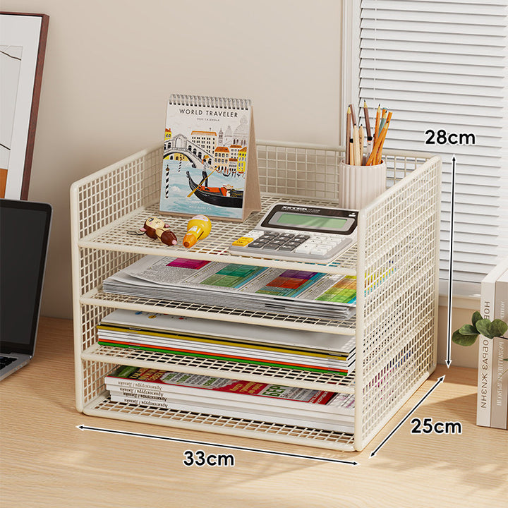 Ventilated Mesh Three-Tier Desktop Document and Magazine Organizer Rack