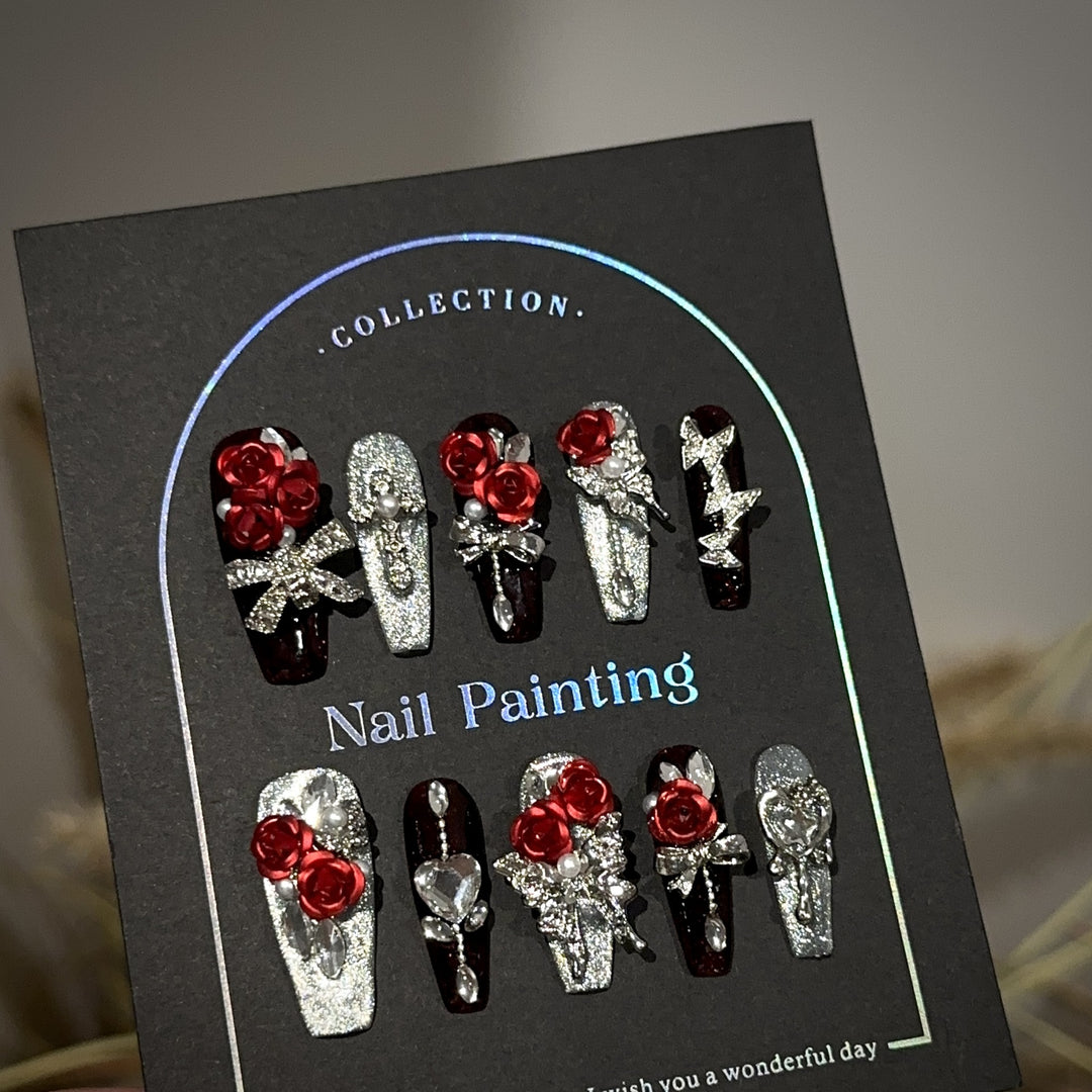 Glamorous Floral-Embellished Press-On Nail Set