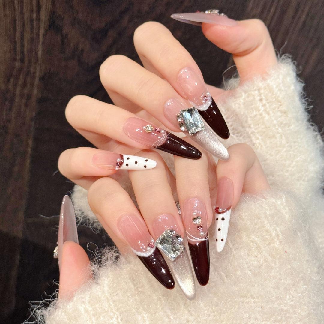 Glamorous Stiletto Press-On Nails Set with Crystal Accents