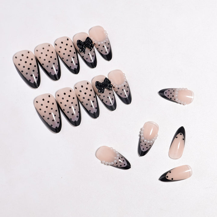 Elegant Polka Dot Press-On Nails with Bow Accents Stornfield