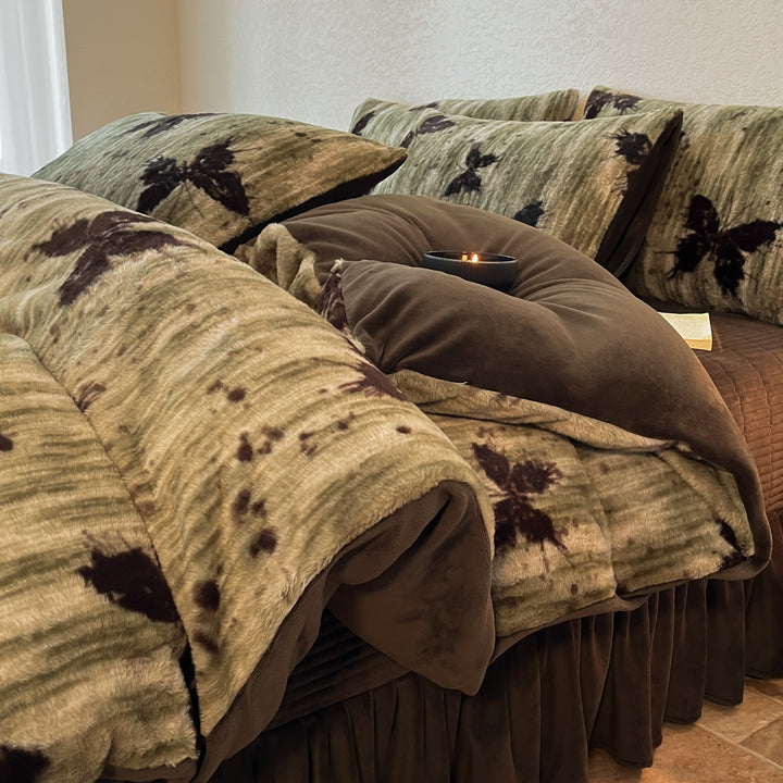 Plush Floral Flocked Reversible Duvet Comforter Set