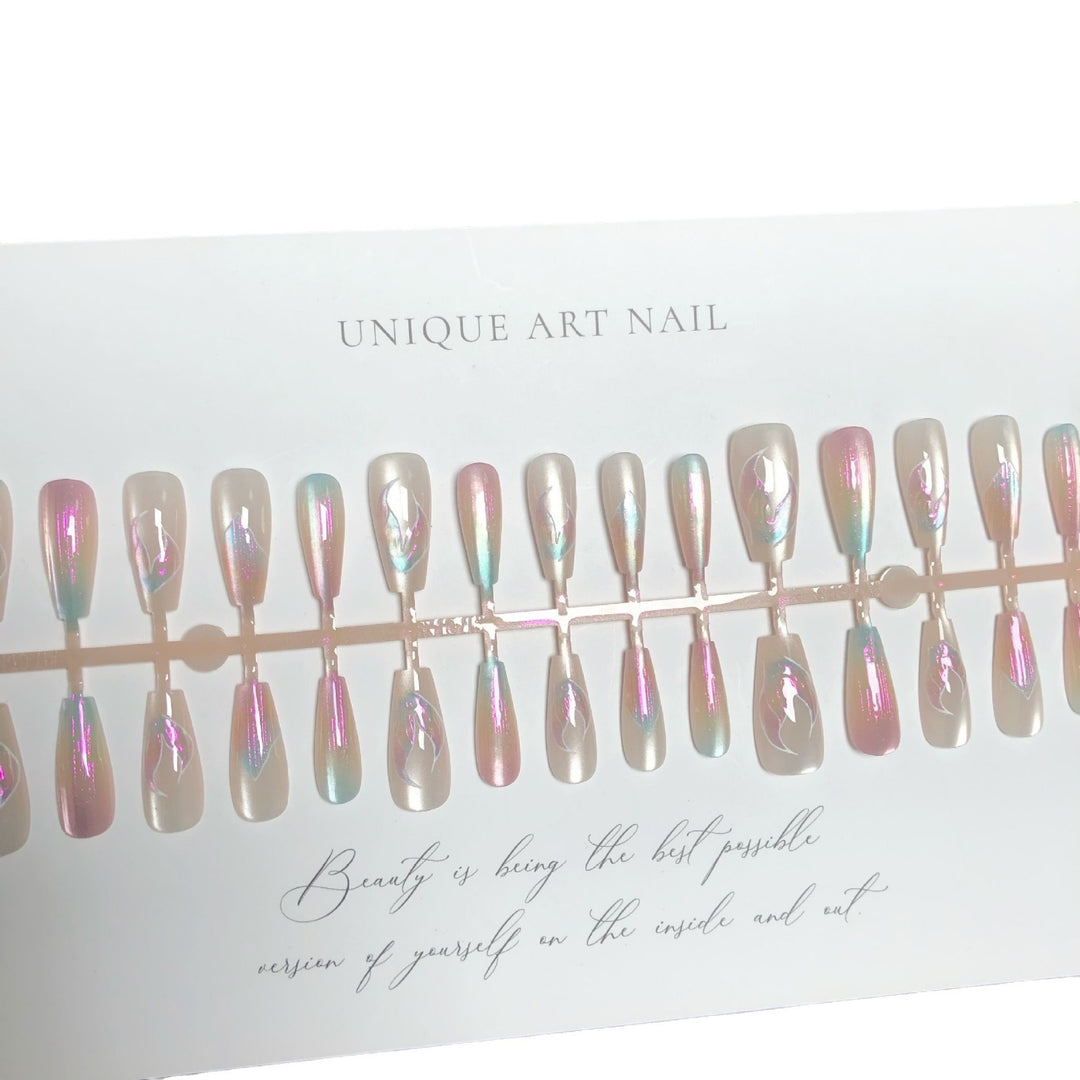 Iridescent Floral Design Press-On Nail Set