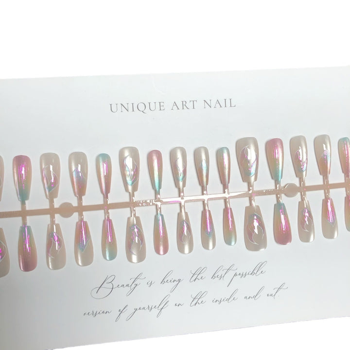 Iridescent Floral Design Press-On Nail Set