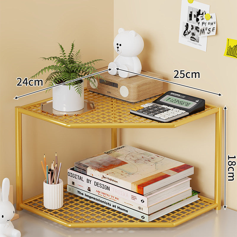 Triple-Tier Corner Metal Mesh Storage Shelf Unit for Bathroom Kitchen Living Room