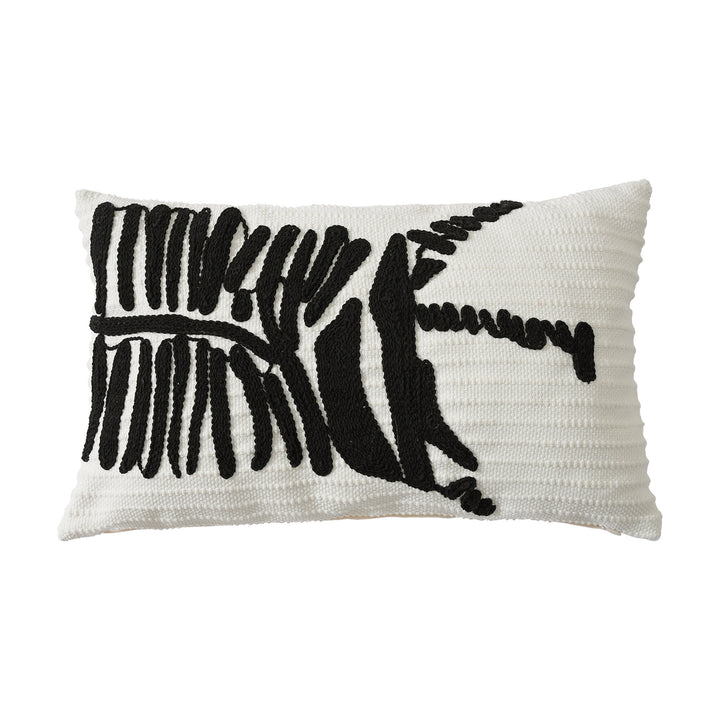 Decorative cushion cover with textured embroidery and geometric line motif