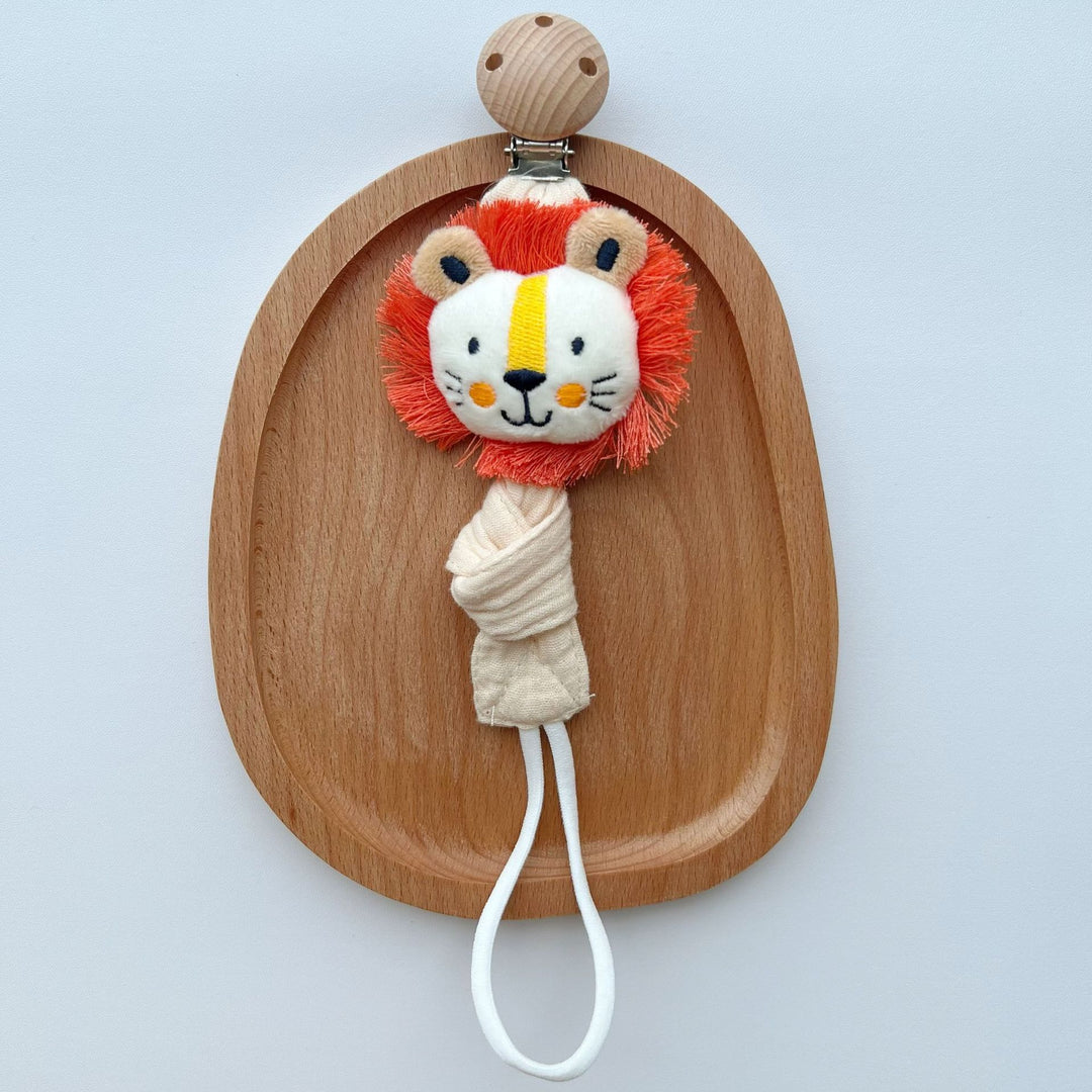 Wooden Clip Fox Plush Pacifier Holder with Knotted Muslin Strap