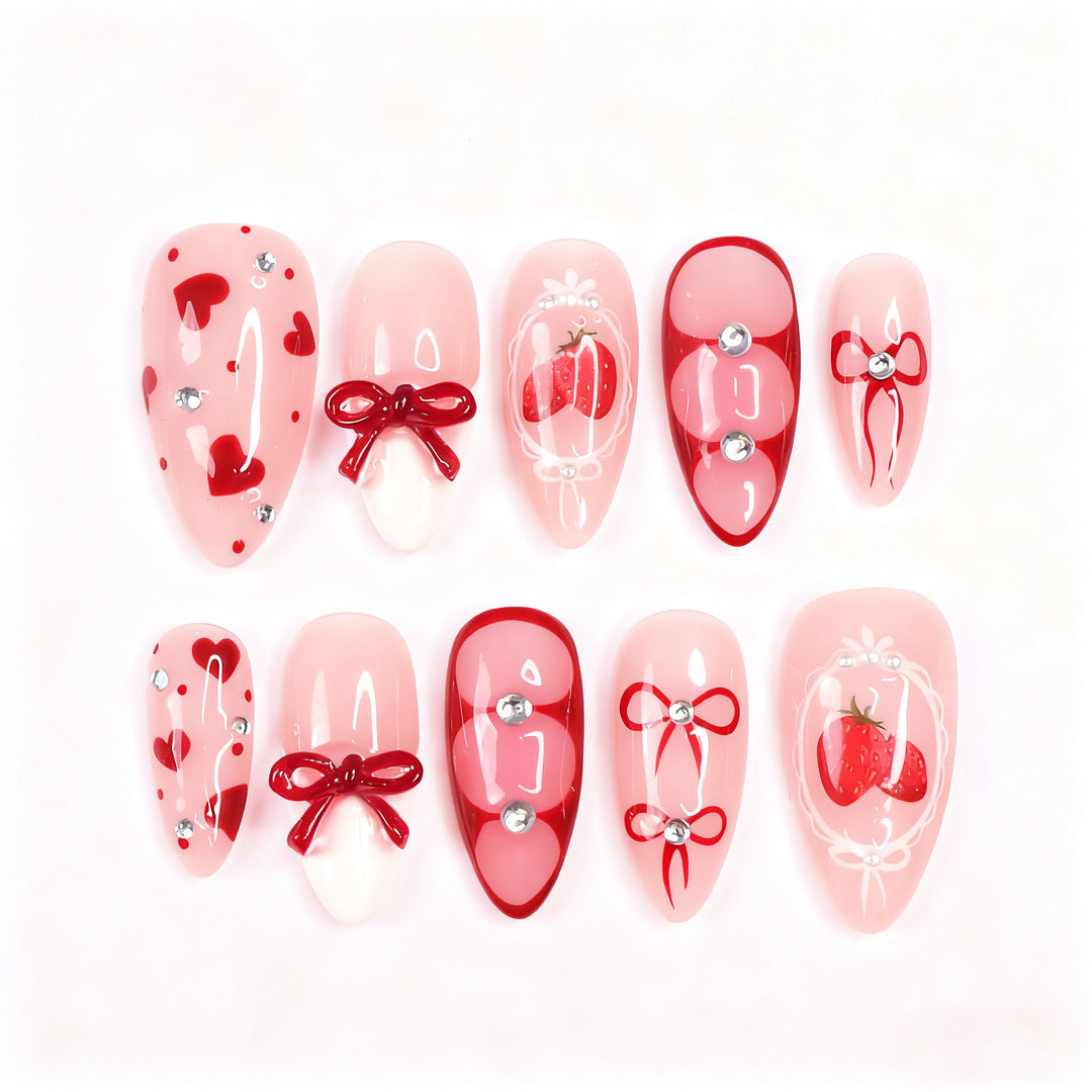 Decorative Strawberry-Themed Press-On Nail Tips Stornfield