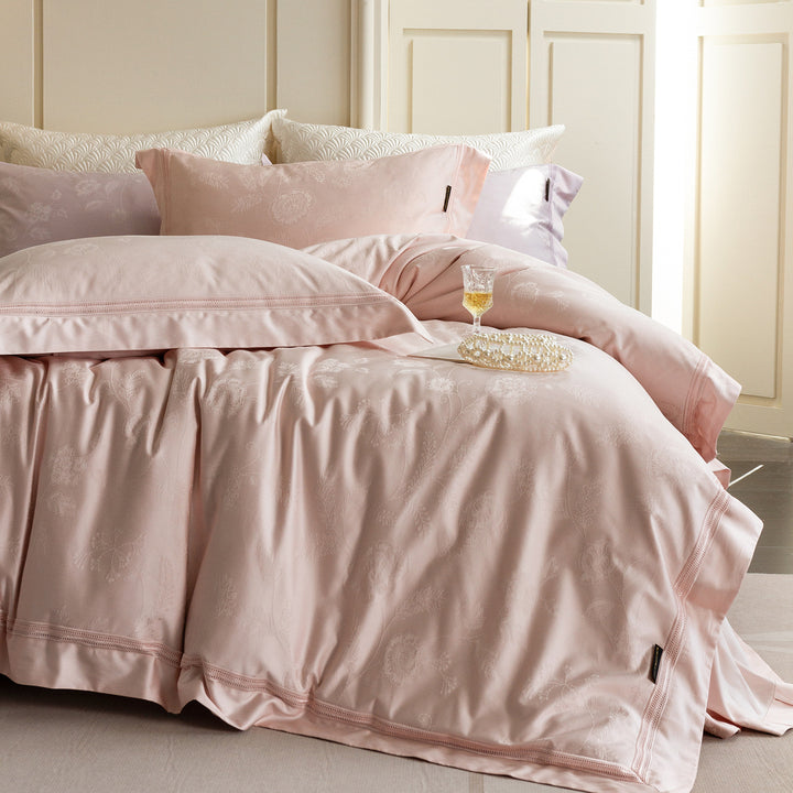 Luxury Textured-Border Egyptian Cotton Duvet Cover Set with Decorative Shams