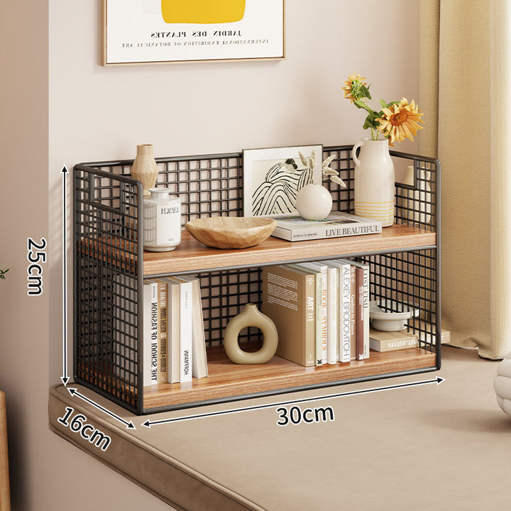 Tiered Metal Grid Countertop Display Shelf Organizer with Open Mesh Panels