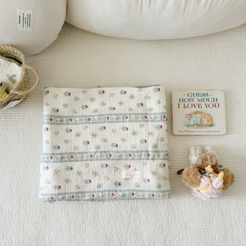 Unisex Muslin Blanket with delicate floral design and elegant ruffles Stornfield