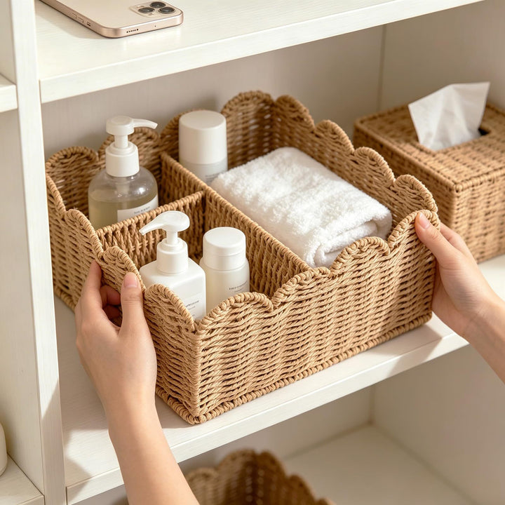 Decorative Scalloped Woven Storage Basket Stornfield