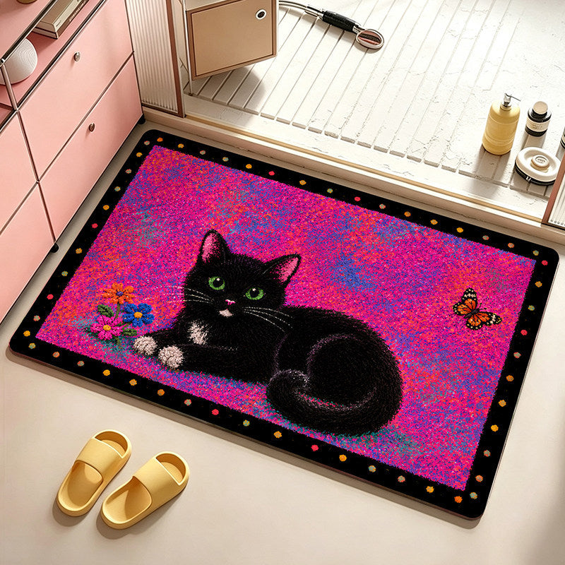 Artistic Cat-Themed Bath Mat