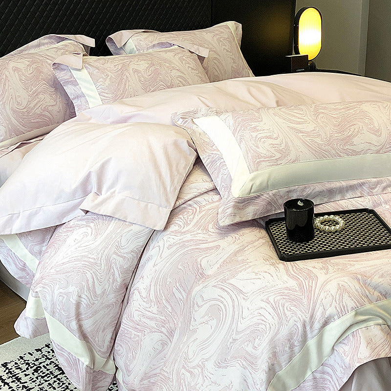 Luxury Marble-Print Cotton Duvet Cover and Pillowcase Set