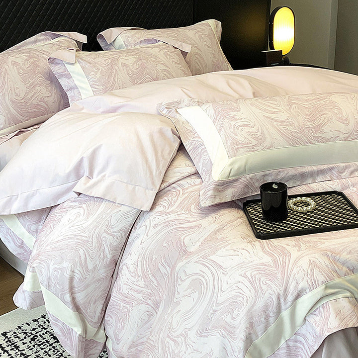 Luxury Marble-Print Cotton Duvet Cover and Pillowcase Set