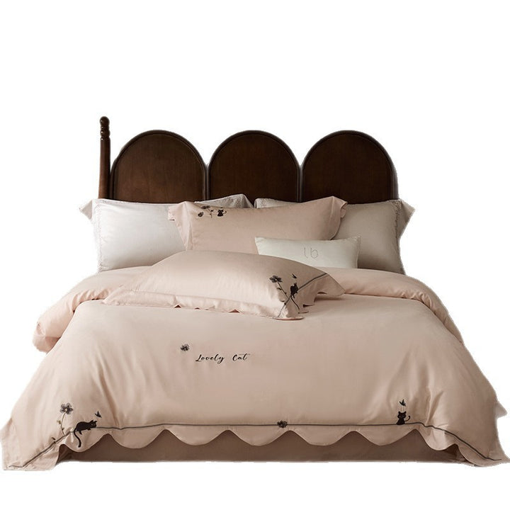 Luxury Embroidered Scalloped Duvet Cover and Pillowcase Set