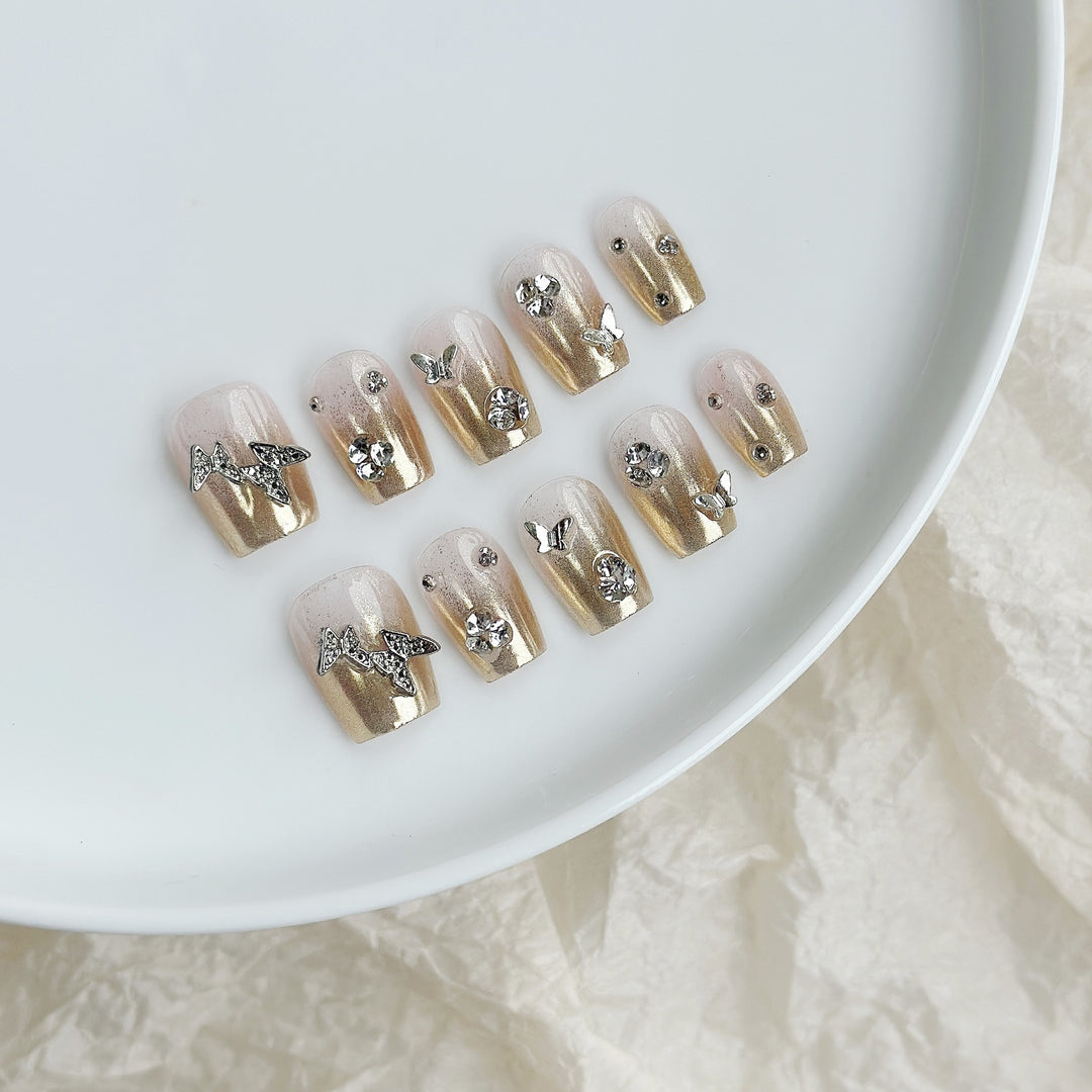 Decorative Rhinestone-Embellished Press-On Nail Set