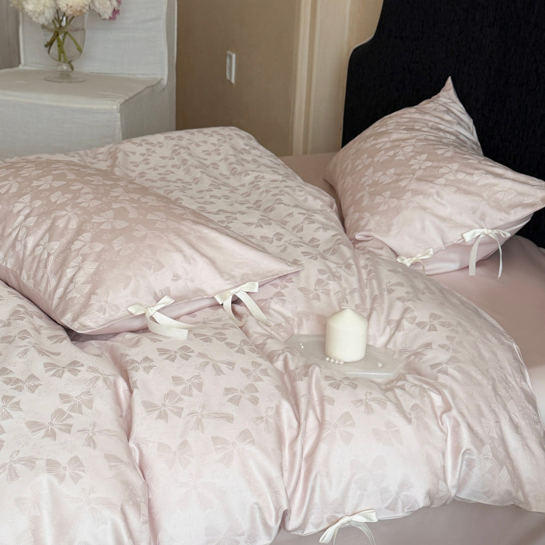Jacquard Butterfly Duvet Cover Set with Ribbon-Tie Shams
