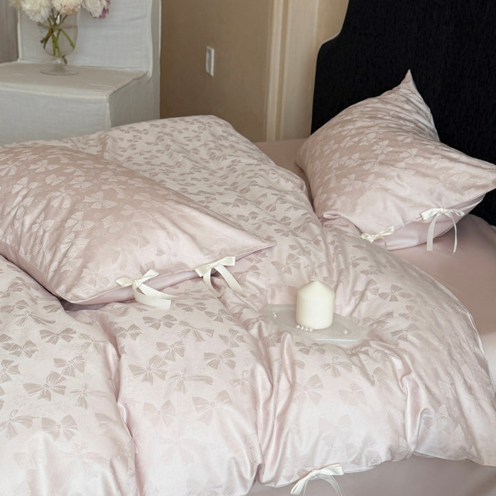 Jacquard Butterfly Duvet Cover Set with Ribbon-Tie Shams